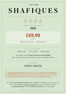 Christmas Day Menu 2026
